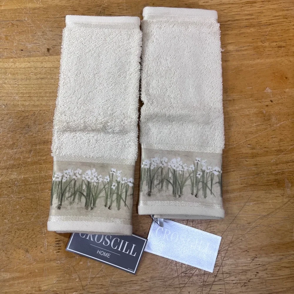 Croscill Home Cheri Blum Orchids & Narcissus Wash Cloth Set Vtg Cream 2pc NWT